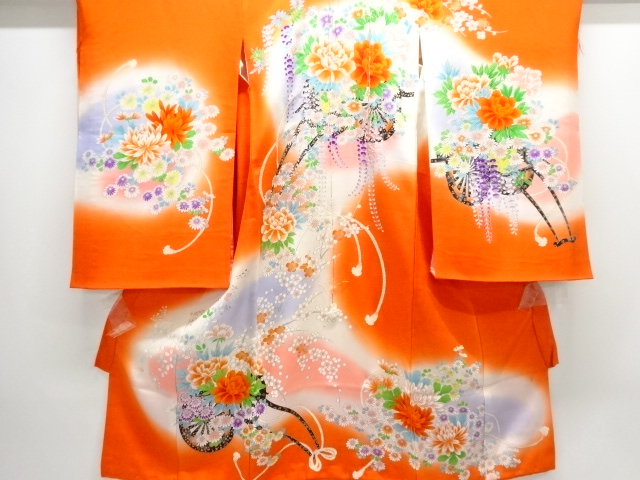 JAPANESE KIMONO / ANTIQUE KIMONO / SILK / FLORAL CART